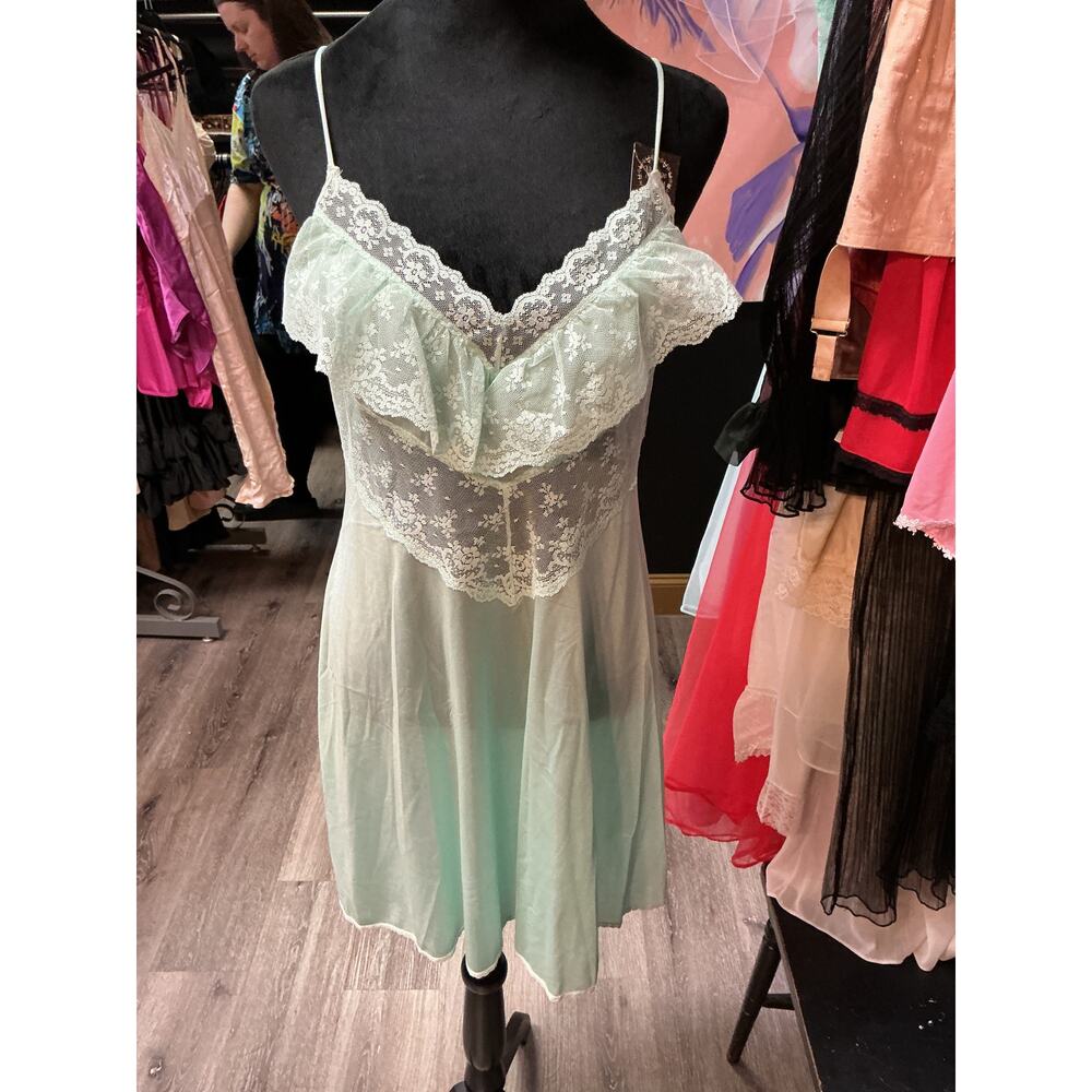 VINTAGE GREEN LACE SLIP DRESS ARISTOCRAFT MEDIUM